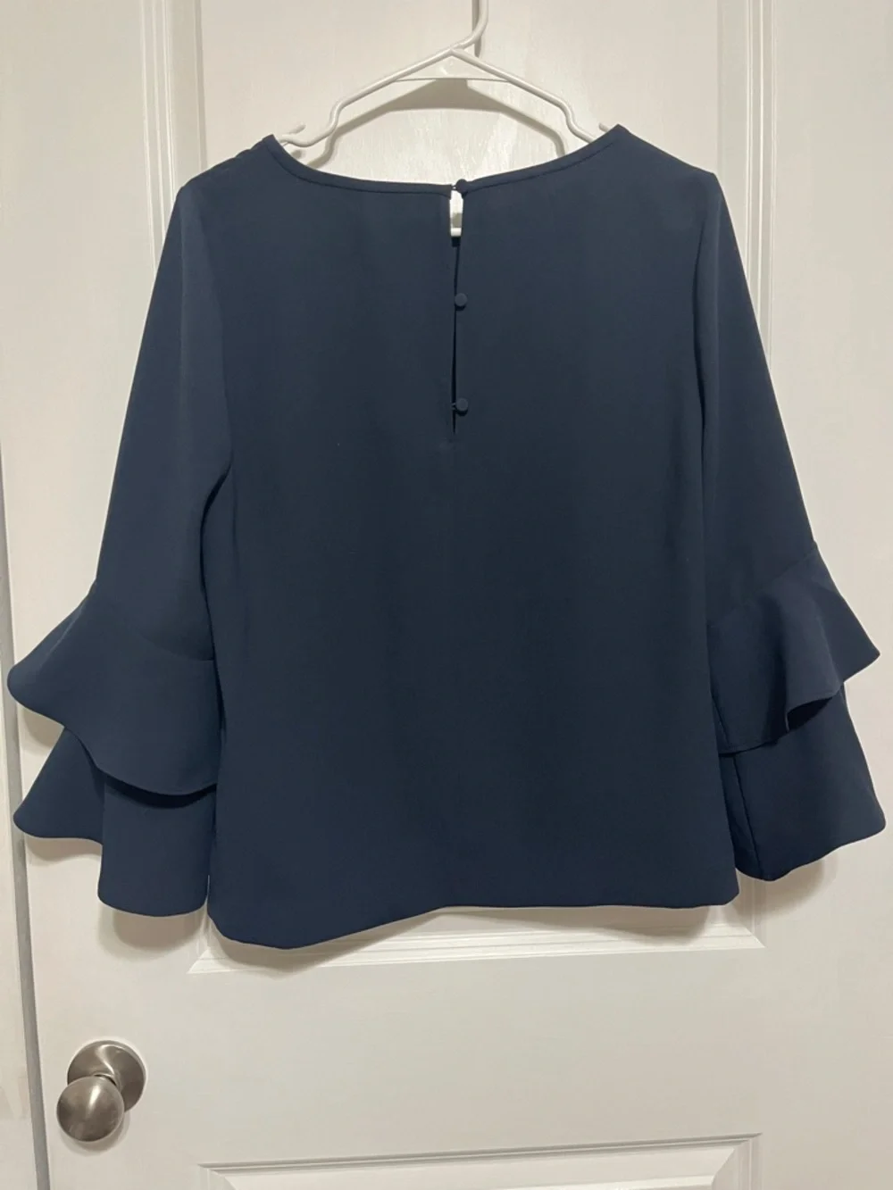 J. Crew Navy Tiered Bell Sleeve Blouse Size 8